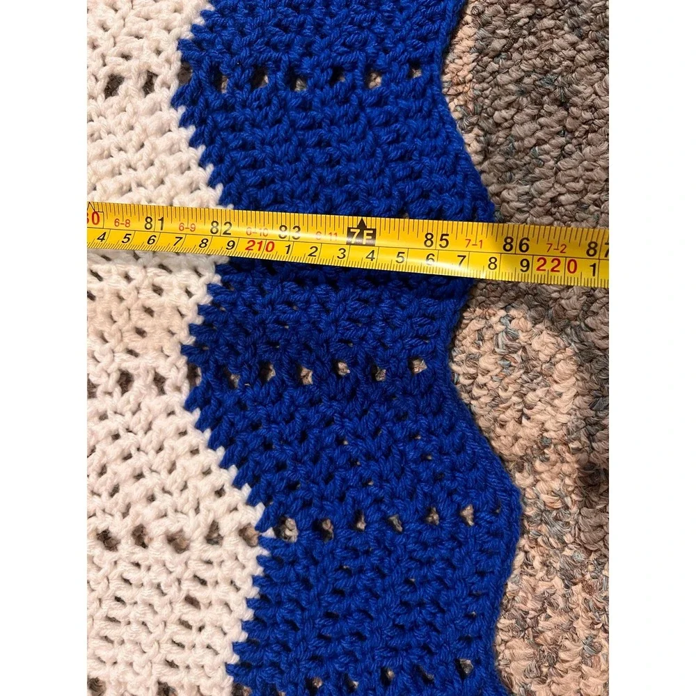 VTG Handmade Crochet Ripple Throw Blanket Chevron Afghan Patriotic Americana